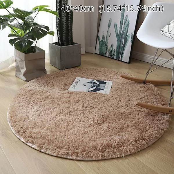 Fluffig Ullmatta Vardagsrumsmatta Fuskpäls Rund Matta Barn Rosa Beige 40*40cm