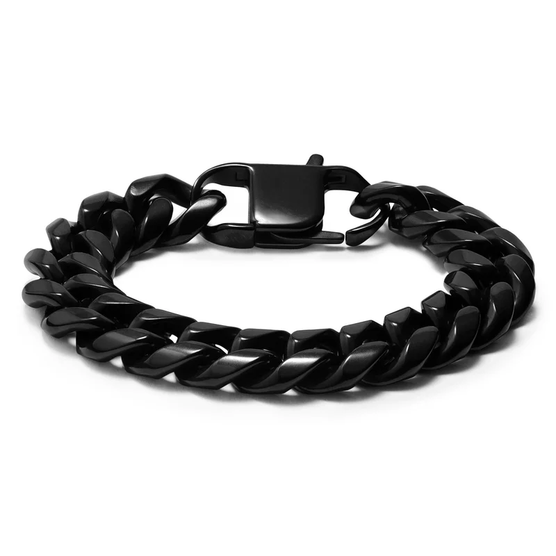 14 mm Black Steel Chain Bracelet for Men - Steel bracelets