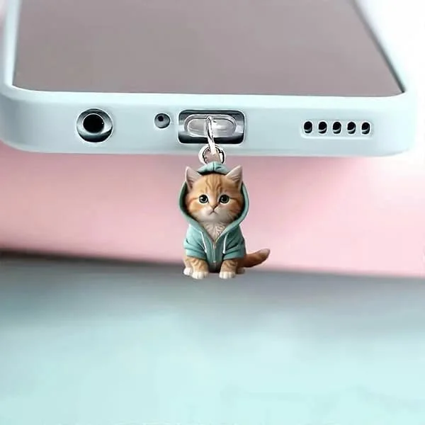 Söta Katt Dekorativa Tillbehör Hängande Tillbehör Universal Dammskydd Telefon Dammskydd för iPhone för Samsung Type-C Gränssnitt[HK]