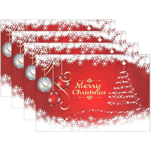 Christmas Placemats Set of 4, Snowflake Christmas Tree Heat Resistant Kitchen Table Mats Washable Placemats Non-Slip Placemats 4pc