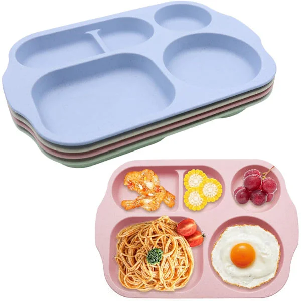 4-Delars 5-Facks Tallriksset, Uppdelad Tallrik, Vuxen Tallrik med Fack, Återanvändbara BPA-Fria Meny Tallrikar i Plast (30*20cm)
