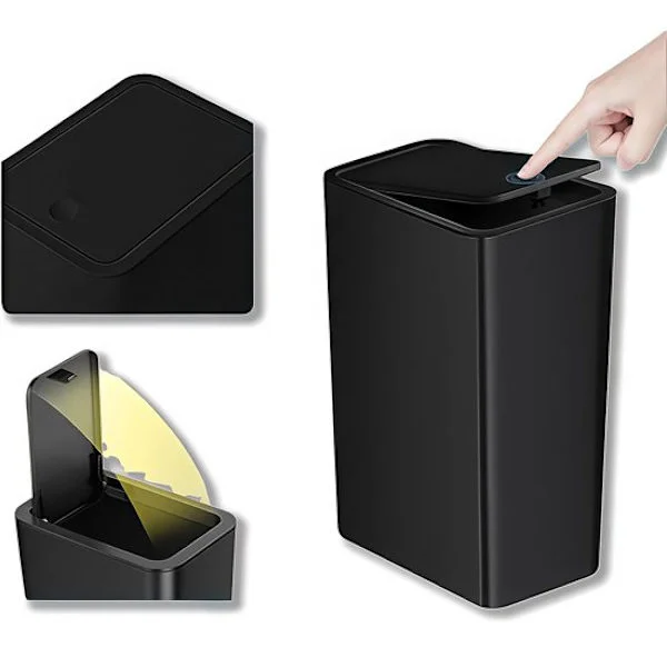 Soptunnor - Soptunnor - Köksavfallskärl - Badrumsavfallskärl - Avfallskärl med lock - 10 liter - Fällbart lock - 19,5 x 13 x 32,5 cm - Svart