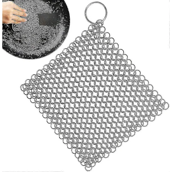 Rostfri Kedjerengörare För Alla Typer Av Stekpannor, Gjutjärnspannor, Grillar (fyrkantig, 5")