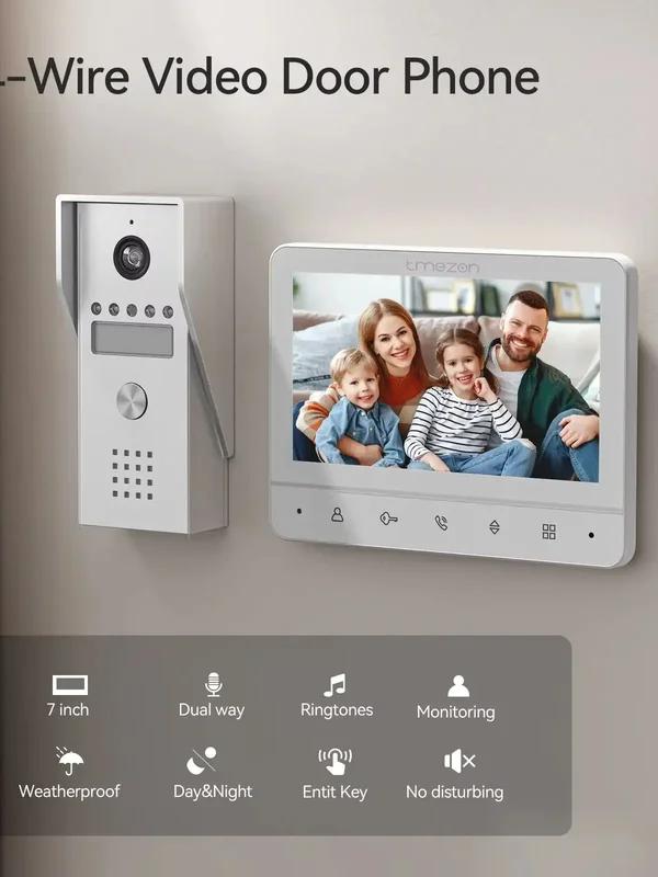 AliExpress - TMEZON Interphone vidéo 4 fils, interphone avec sonnette, interphone avec caméra, écran couleur 7 pouces, 120 ° Caméra à vision large 