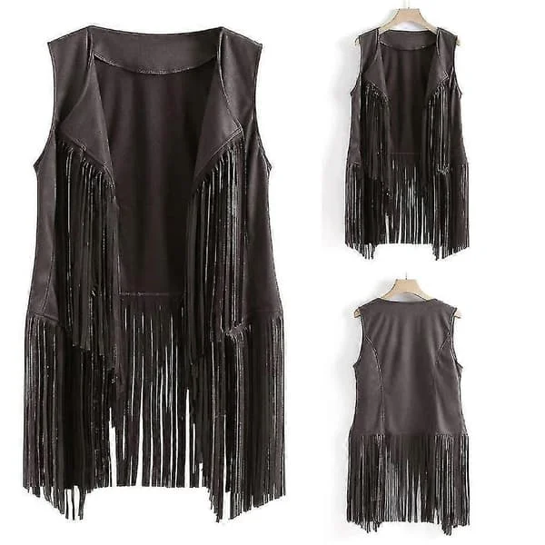 1920-talls Dame Cowboy Cowgirl Duskvest Ermeløs Vest Hippie Jakke Retro Motorsykkeljakke-Perfekt Grå