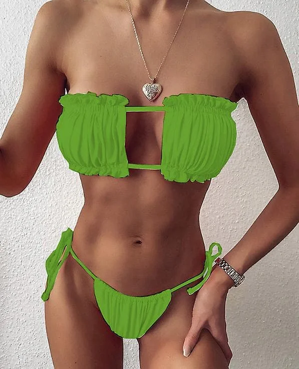 Seksikäs bikinit, rypytetty bandeau-uimapuku, naisten uima-asu, mini-tanga-bikinit, uima-asu, rantavaatteet