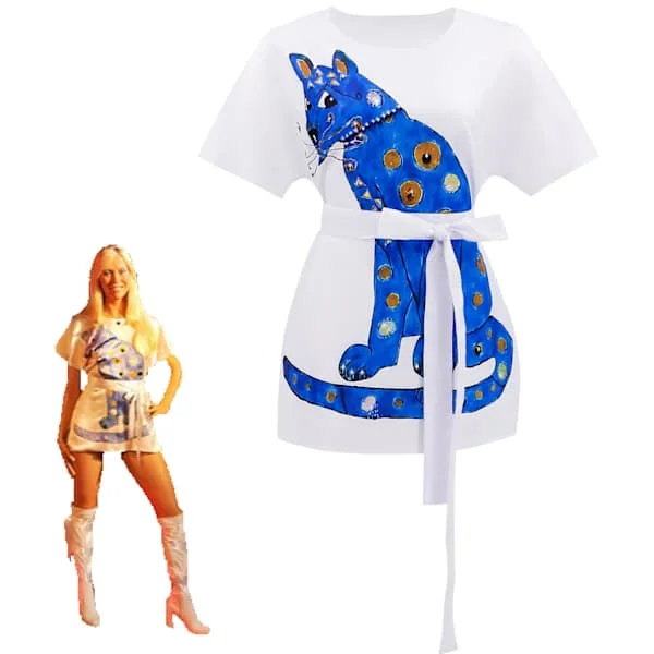 ABBA Retro Agnea Fältskog Cosplay Kostume - Blå Fest Outfit, Halloween Kjole til Kvinder, Størrelse XS Blå Agnea
