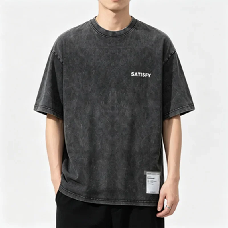 AliExpress - T-shirt tendance SATISFY Running MothTech à col rond, en coton pur vieilli, imprimé, à manches courtes, coupe décontractée pour jeunes