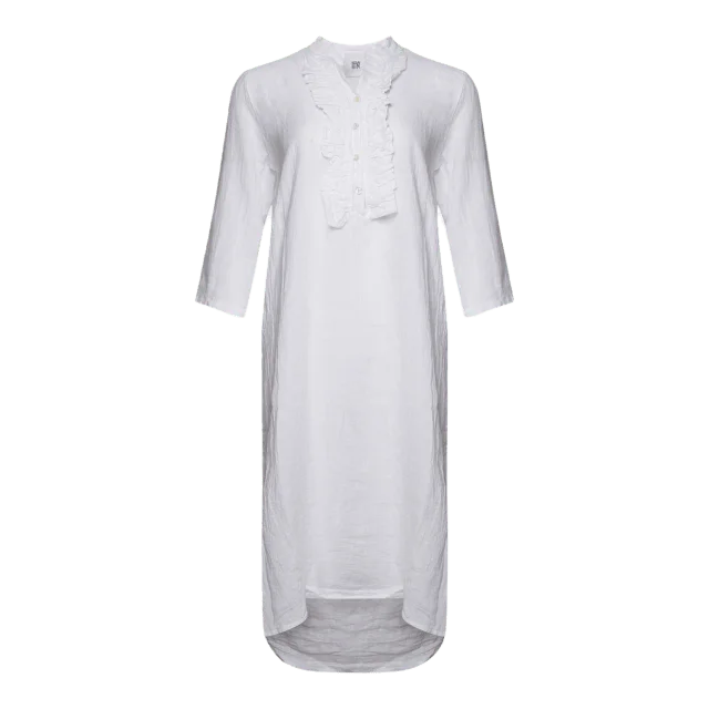 Tiffany 18970r, Long Shirt Dress Ruffle, Linen - White Klänningar Dam Vit M/L