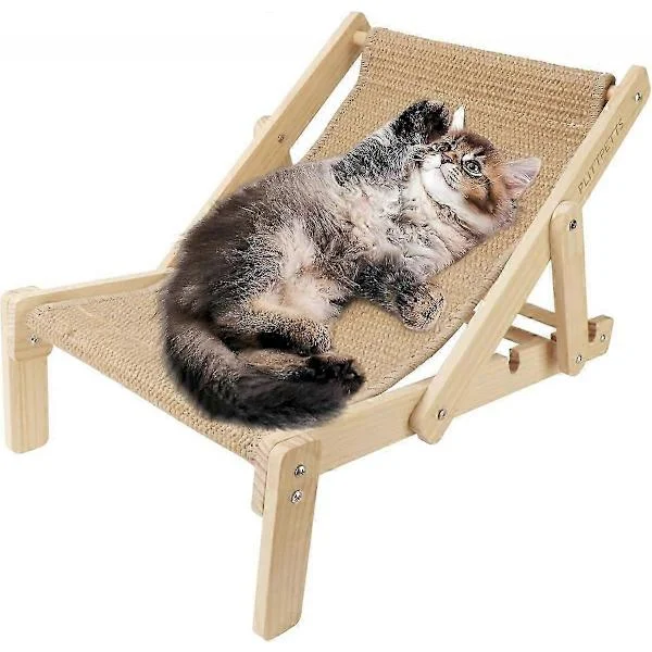 Katt Sisal Lenestol - Forhøyet Klorestrandstol med Naturlig Tre Seng for Innekatter