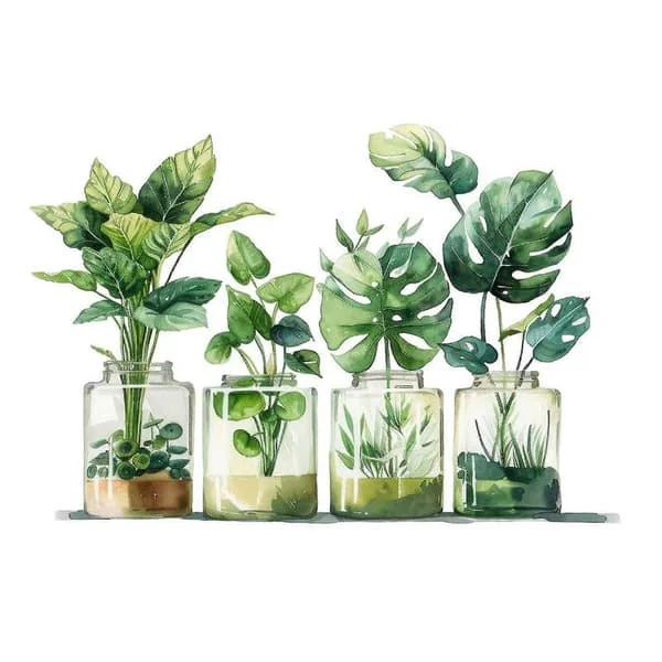 Green Plant Window Cling PVC Glass Film Reusable Residue-Free Decals Hydroponic Potted Plant Design Spring Decor