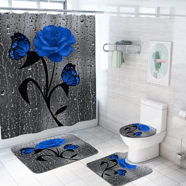 Rosa duschdraperi set fri stans duschdraperi Vierteiliger Sh