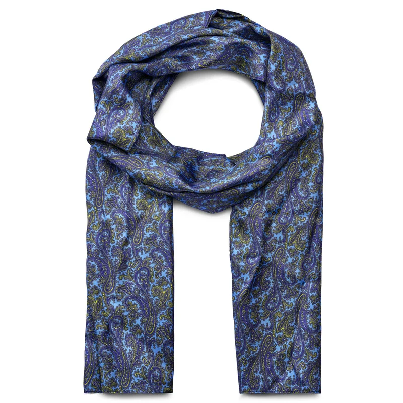 Light Blue & Gold Paisley Pattern Silk Scarf for Men - Summer scarves