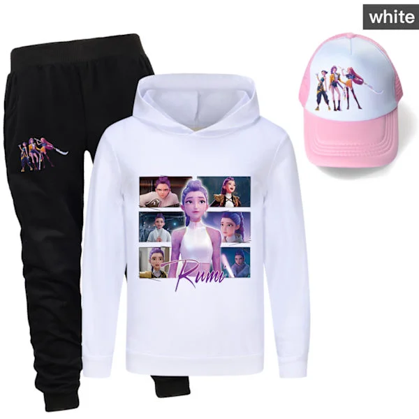 Kpop Demon Hunters 3-piece set with sweatshirts, pants, and sun hats for boys and girls White
