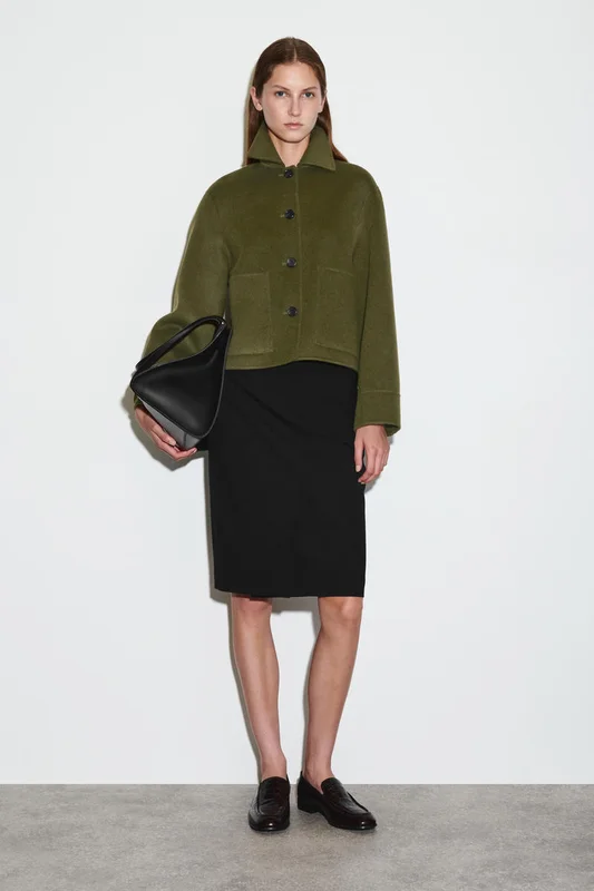 COS Women's Boxy Double Faced Wool Short Jacket in Green