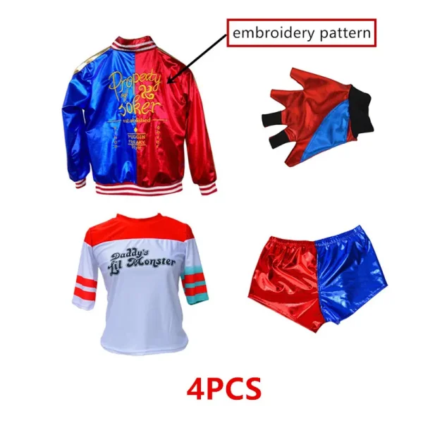 Harley Quinn Kostyme Film Klovnejente Kostyme Halloween Voksen Sexy Cosplay T-skjorte Armbånd Pistolhylster Tilbehør 01 S (150-155cm)