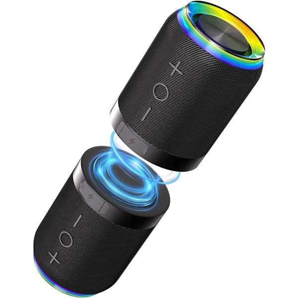 2-i-1 Portabel Delbar Bluetooth-högtalare, Vattentät Delad Trådlös Högtalare Bluetooth V5.4 med 20W Högt Stereoljud, Trådlös Parkoppling för Hemmet