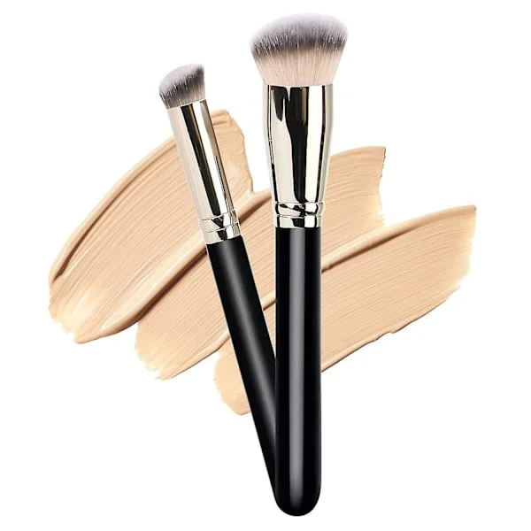 2 Pakk Foundation Kost Med Rund Skrå Sminkekost Og Mini Vinklet Concealer Kost Flat Topp Nese Kontur Kost Perfekt