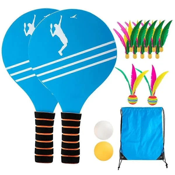 Strandtennis Badminton Racket Paddle Sett med PingPong Baller Badminton Baller Hageplasser Park[D]