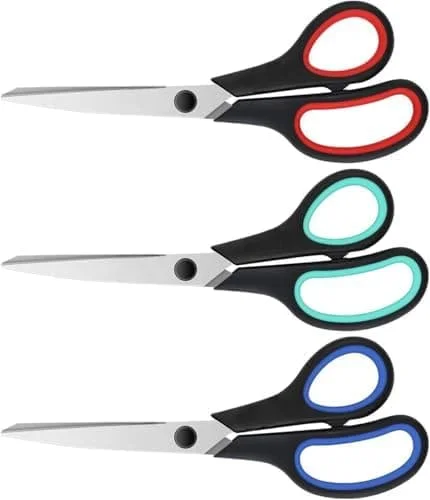 Pakke med 8-tommers sakse i rustfrit stål med ultraskarpe blade og komfortable greb, sakse, universal sakse [BT}