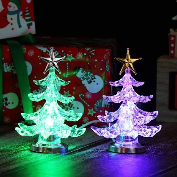 Acrylic Christmas Tree Night Light USB Colorful Bright Table Lamp LED Night Light Christmas Decoration for Kids Room Bedroom Home Party 2-pack