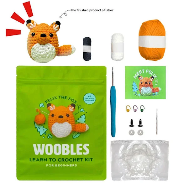 Woobles Lär dig virka-kit, virkad gosedjur DIY virka-kit för nybörjare Räv