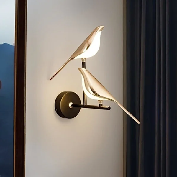 (SC) Skata Wall Lamp TV Background Wall Light Luxury Hotel Bedroom Bedside Lamp Simple Creative Red Bird Wall Lamp (Double-Warm Light)