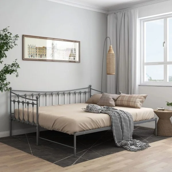 vidaXL Utdragbar sängram bäddsoffa grå metall 90x200 cm