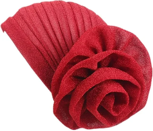 Elastic Glitter Big Flower Turban Chemo Cap Headband for Women, ZQKLA