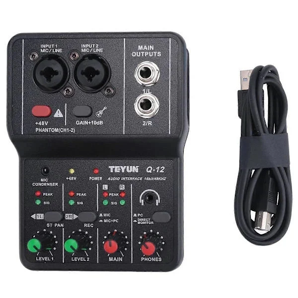 【xj】TEYUN Q-12 Lydkort Audio Mixer Lydkort Konsol Bord System Interface 4 Kanal 48V Strøm Ster