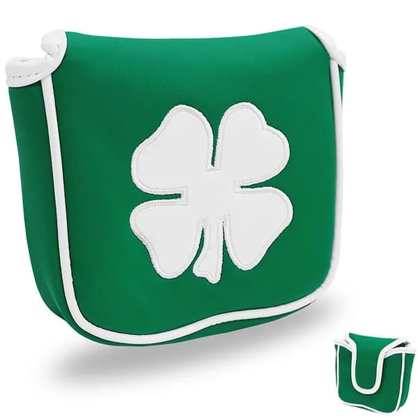 Golf Green White Shamrock Golf Headcover Huvudskydd Magnetisk Mallet Putter Klubbskydd