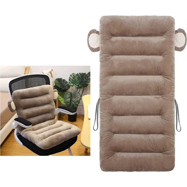 Stolsdyna - Kontorsstolsdyna 85cm - Kontorsstolsdyna - Sittdyna med ryggstöd Loungedyna med fästrem (brun) 85×45cm