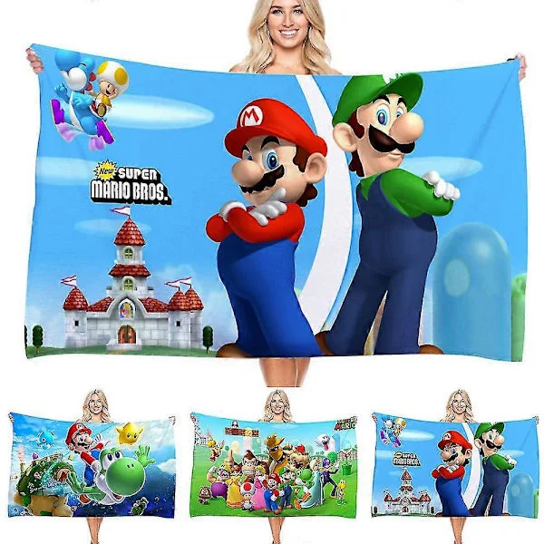 Super Mario Bros 3D Print Badehåndklæde, Superabsorberende Hurtigtørrende Mikrofiber Badehåndklæde, Blødt Strand Pool Svømme Badehåndklæde 30"x60" til