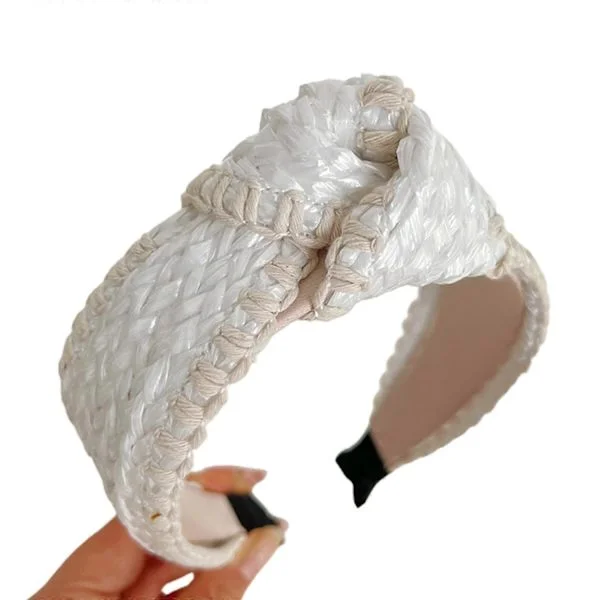 {xjxj} Jenter Vevde Hårbånd i Halm Elegant Dame Hodeplagg Brede Hårbånd Tilbehør Elegante Vårhårbånd Bursdagsfest - Beige
