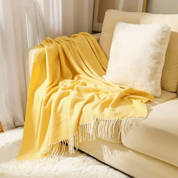 Mysig filt, överkast, soffa, ullfilt, filt, pläd, sofffilt, fluffig sofffilt, merinofilt, fluffig varm pläd gul 130*220cm