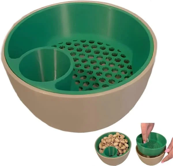 3D-printet nøtte- og frøskål, dobbeltlags pistasjnøtteskål med skallbeholder, 2-i-1 snackorganisator for snacks, solsikkefrø og godteri, gave