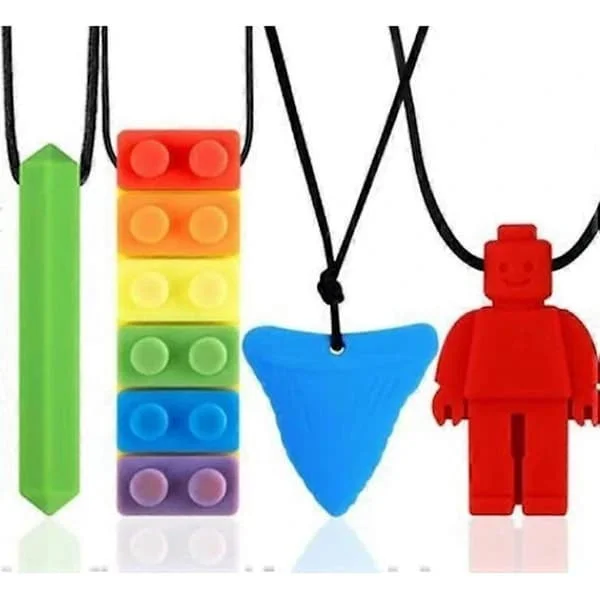 TCGG - Tyggesmykke for barn med ADHD, biteringhalskjede, 4-pakning, tyggeleker for babyer, tyggesmykke for barn og voksne