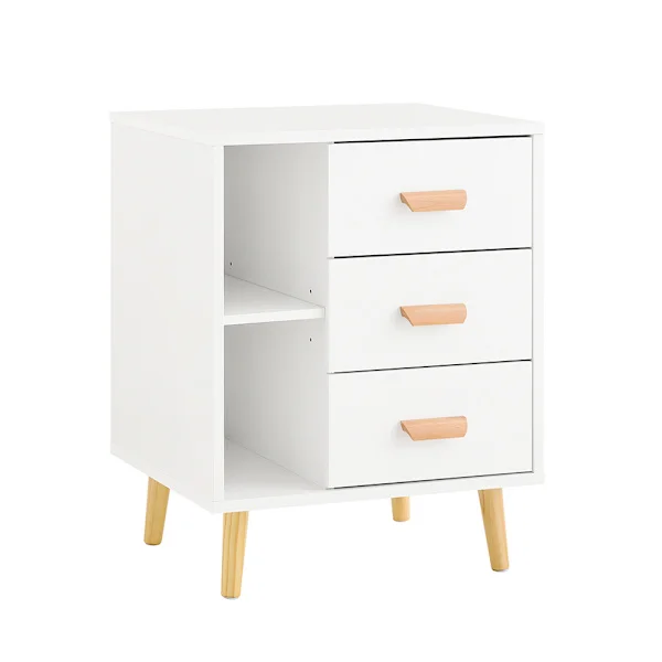 SoBuy Nattbord med 3 skuffer i hvid 48x40x60cm, moderne FBT95-W