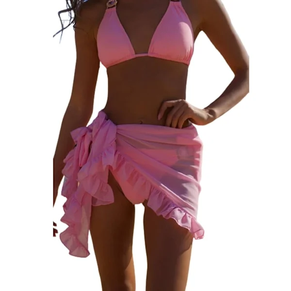 Tynne Mini Skjørt med Rysjer i Mesh, Dame, Cover Up Duskkjole Bikini Badedrakt Skjørt Dame Badedrakt Strandklær Wrap