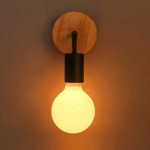 Svart vegglampe E27 LED Jern og Tre Vegglampe for Barnerom
