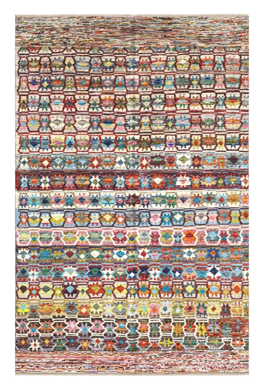 Håndknyttet Berber Colourful 200X300 Ullteppe Mørk Rød/Brun
