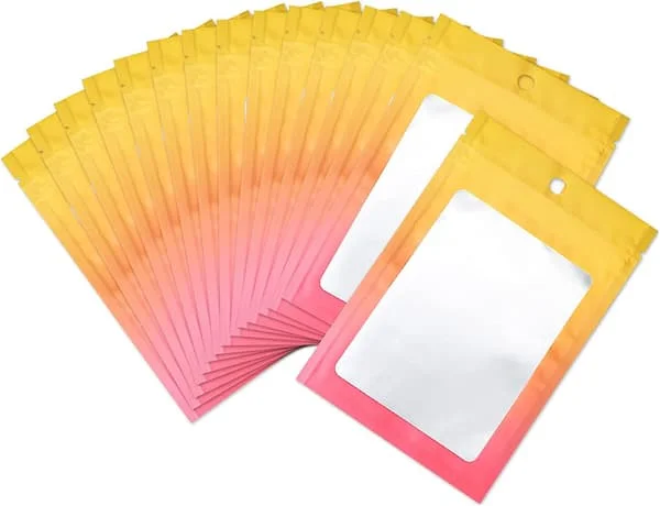 100 st Mylar-påsar, Återförslutningsbara Luktsäkra Påsar med Dragkedja och Fönster, Dragkedje-påsar för Godis, Mat, Läppglansförpackning |platt|cu