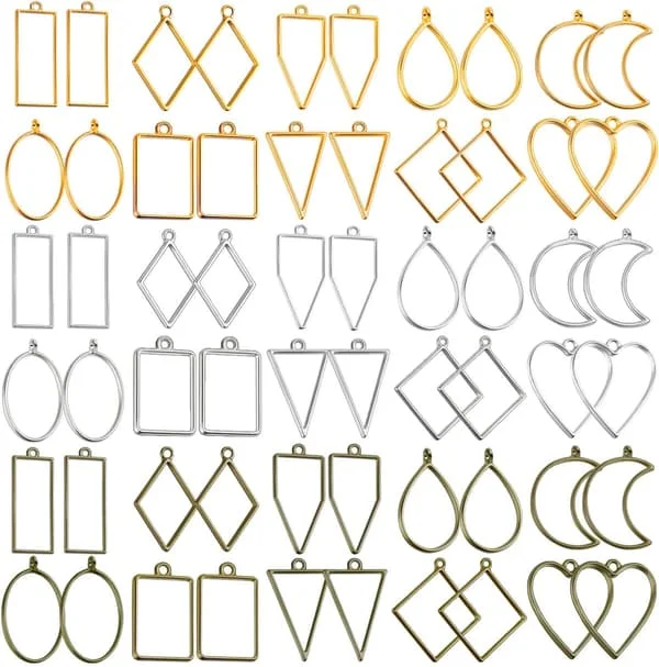 Öppna Ramar för Resin, 60st Ihåliga Ramhängen Resin Hantverk Ramar Smyckesformar för Resin Gjutning, Halsband Örhängen Tillverkningsmaterial