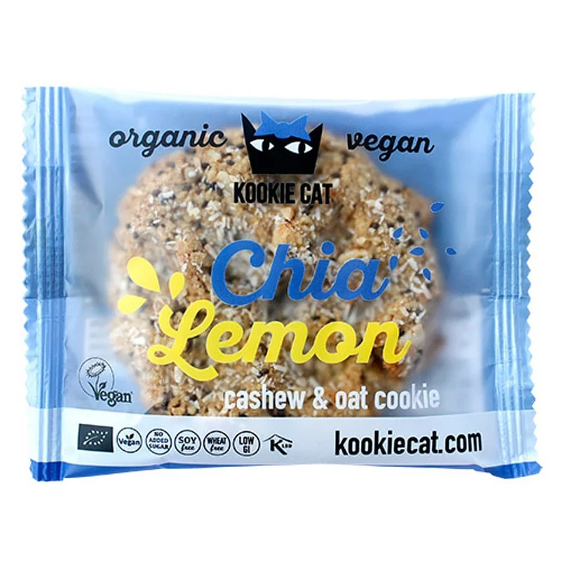 Spar 25% • Køb 2, Kookie Cat Chia Lemon Cookie Ø 50 g, Helse & Madvarer, Snacks, Barer