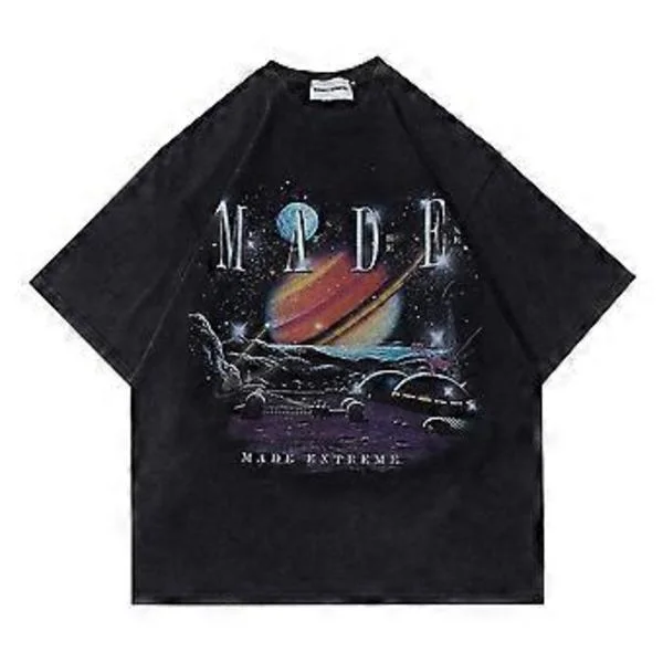 Gothic Oversize T-paita Miehet Vintage Planeetta Tähtitaivas Graafinen Painatus Punk Pesty Streetwear T-paita Hip Hop Puuvilla Löysät T-paidat Toppi