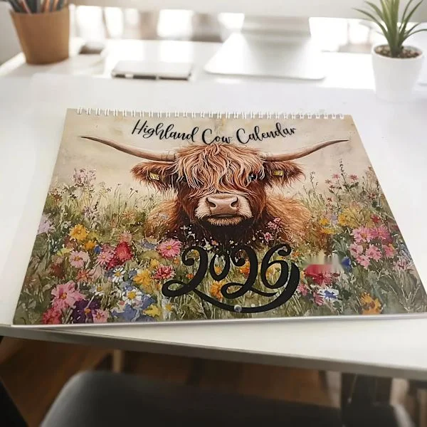2026 Highland Cow Wall Calendar - Monthly and Yearly Planner-FX-