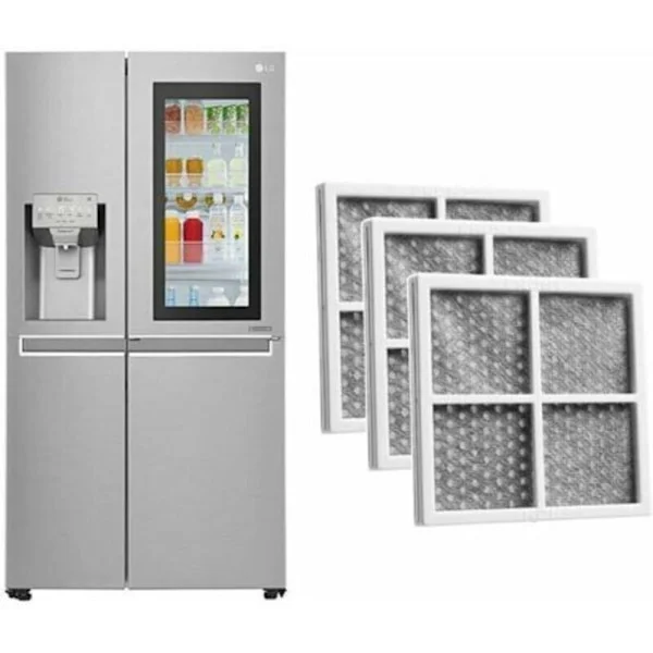 Förpackning med 3 LG Pure n Fresh ersättningsluftfilter för kylskåp och frys, kompatibla med LG-modellerna LT120F, LFX31925SW och LFX31925SB FLITI