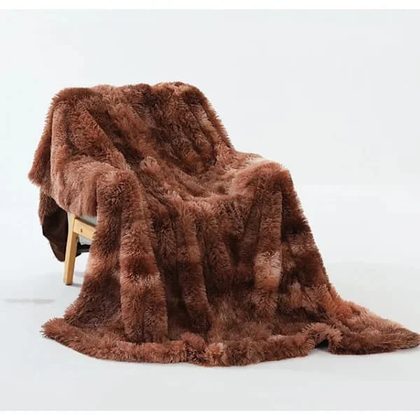 Double-Layer Lightweight Long-Haired Shaggy Blanket Brown S
