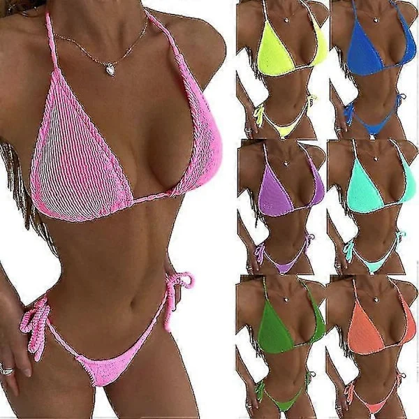 Sexig Bikini Enfärgad Baddräkt Dam Badkläder Set Brasiliansk Baddräkt Sommar Strandkläder