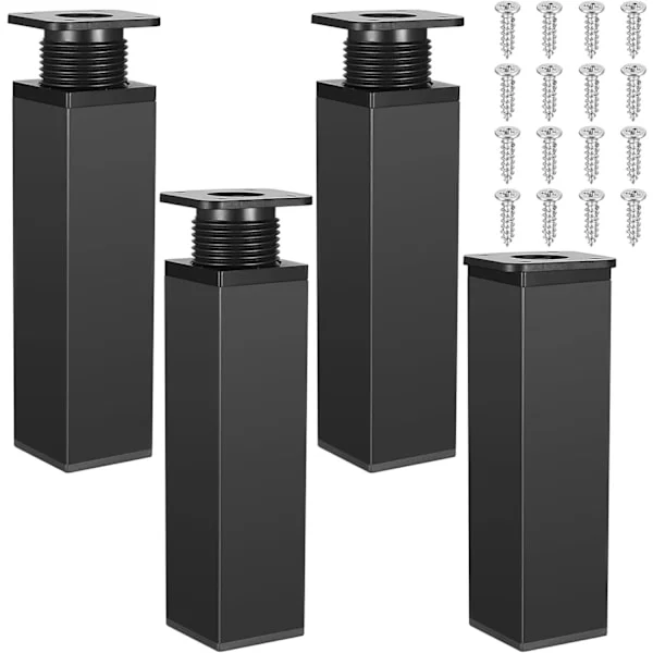 4 stk. Justerbare Skapben, Justerbar Høyde 0-20mm Bordben, Kjøkken Sofa Møbler Justerbare Føtter, Sølv(15cm Svart)